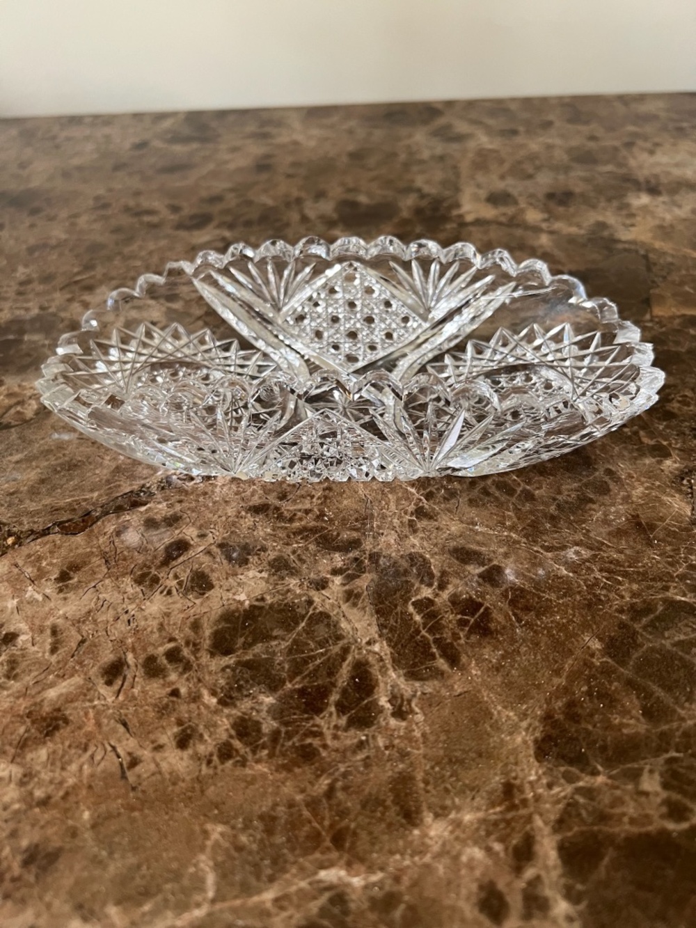 Antique American Brilliant Period Heavy Cut Crystal Glass Relish Dish